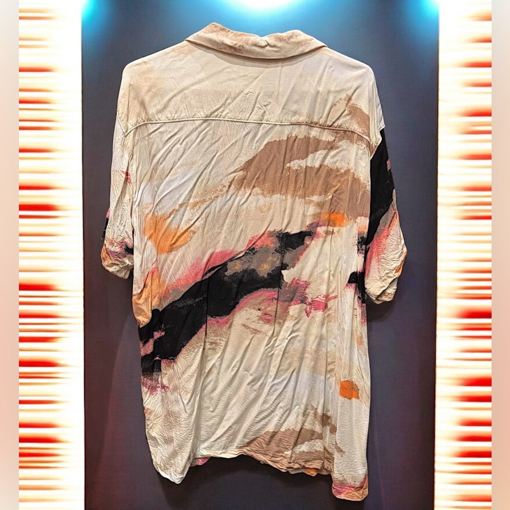 No Boundaries Men's Artistic Button Down Shirt - Cream, Black, Pink, Orange 2XL - Picture 2 of 6